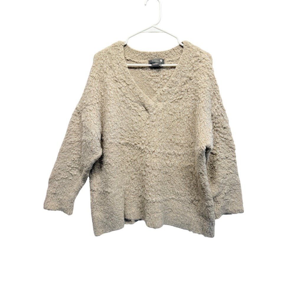 Anthropologie Oversized Boucle V-Neck Sweater Oatmeal Beige Small P0011-234
